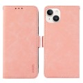 For iPhone 15 ABEEL Frosted Magnetic RFID Leather Phone Case(Pink)