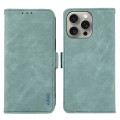 For iPhone 14 Pro Max ABEEL Frosted Magnetic RFID Leather Phone Case(Cyan)