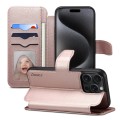 For iPhone 15 Pro ESEBLE E1 Nappa Texture MagSafe Holder Leather Phone Case(Rose Gold)