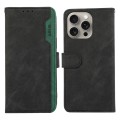 For iPhone 15 Pro Max ABEEL Color Block Magnetic RFID Leather Phone Case(Black-Green)