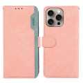 For iPhone 15 Pro ABEEL Color Block Magnetic RFID Leather Phone Case(Pink-Cyan)