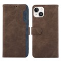 For iPhone 15 Plus ABEEL Color Block Magnetic RFID Leather Phone Case(Brown-Blue)