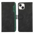 For iPhone 15 ABEEL Color Block Magnetic RFID Leather Phone Case(Black-Green)