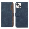 For iPhone 14 Plus ABEEL Color Block Magnetic RFID Leather Phone Case(Blue-Brown)