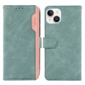 For iPhone 14 Plus ABEEL Color Block Magnetic RFID Leather Phone Case(Cyan-Pink)