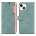 For iPhone 14 ABEEL Color Block Magnetic RFID Leather Phone Case(Cyan-Pink)