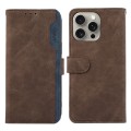 For iPhone 14 Pro ABEEL Color Block Magnetic RFID Leather Phone Case(Brown-Blue)