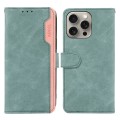 For iPhone 13 Pro Max ABEEL Color Block Magnetic RFID Leather Phone Case(Cyan-Pink)
