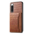 For Sony Xperia 10 V Crocodile Texture Card Bag Design Full Coverage Phone Case(Brown)