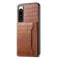 For Sony Xperia 5 IV Crocodile Texture Card Bag Design Full Coverage Phone Case(Brown)