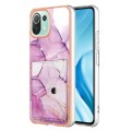 For Xiaomi Mi 11 Lite Marble Pattern IMD Card Slot Phone Case(Pink Purple Gold)