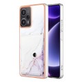 For Xiaomi Poco F5 5G / Redmi Note 12 Turbo Marble Pattern IMD Card Slot Phone Case(White Purple)