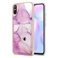 For Xiaomi Redmi 9A Marble Pattern IMD Card Slot Phone Case(Pink Purple Gold)