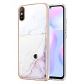 For Xiaomi Redmi 9A Marble Pattern IMD Card Slot Phone Case(White Purple)