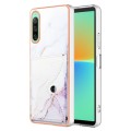For Sony Xperia 10 IV Marble Pattern IMD Card Slot Phone Case(White Purple)