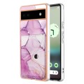 For Google Pixel 6a Marble Pattern IMD Card Slot Phone Case(Pink Purple Gold)