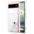 For Google Pixel 6a Marble Pattern IMD Card Slot Phone Case(White Purple)