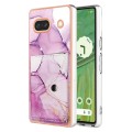 For Google Pixel 7a Marble Pattern IMD Card Slot Phone Case(Pink Purple Gold)