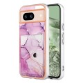 For Google Pixel 8a Marble Pattern IMD Card Slot Phone Case(Pink Purple Gold)