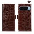 For Google Pixel 9 Crocodile Top Layer Cowhide Leather Phone Case(Brown)