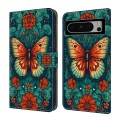 For Google Pixel 6 Crystal Painted Leather Phone case(Flower Butterfly)