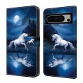For Google Pixel 6a Crystal Painted Leather Phone case(White Horse)