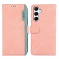 For Samsung Galaxy A14 5G ABEEL Color Block Magnetic RFID Leather Phone Case(Pink-Cyan)