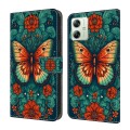 For Motorola Moto G54 Crystal Painted Leather Phone case(Flower Butterfly)
