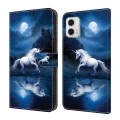 For Motorola Moto G73 Crystal Painted Leather Phone case(White Horse)