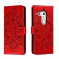 For Fujitsu Arrows Be3 F-01L Sun Mandala Embossing Pattern Phone Leather Case(Red)