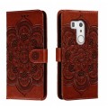 For Fujitsu Arrows Be3 F-01L Sun Mandala Embossing Pattern Phone Leather Case(Brown)