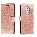 For Fujitsu Arrows Be3 F-01L Sun Mandala Embossing Pattern Phone Leather Case(Rose Gold)