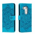 For Fujitsu Arrows Be3 F-01L Sun Mandala Embossing Pattern Phone Leather Case(Blue)