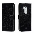 For Fujitsu Arrows Be3 F-02L Sun Mandala Embossing Pattern Phone Leather Case(Black)