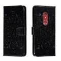 For Fujitsu Arrows Be4 Plus F-41B Sun Mandala Embossing Pattern Phone Leather Case(Black)