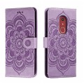For Fujitsu Arrows Be4 Plus F-41B Sun Mandala Embossing Pattern Phone Leather Case(Purple)