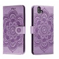 For Fujitsu Arrows U Sun Mandala Embossing Pattern Phone Leather Case(Purple)