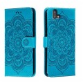 For Fujitsu Arrows U Sun Mandala Embossing Pattern Phone Leather Case(Blue)