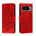 For Google Pixel 9 Sun Mandala Embossing Pattern Phone Leather Case(Red)