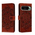 For Google Pixel 9 Sun Mandala Embossing Pattern Phone Leather Case(Brown)