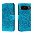 For Google Pixel 9 Pro Sun Mandala Embossing Pattern Phone Leather Case(Blue)