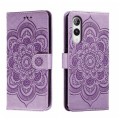 For Rakuten Hand 5G Sun Mandala Embossing Pattern Phone Leather Case(Purple)