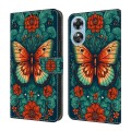 For OPPO A17 Crystal Painted Leather Phone case(Flower Butterfly)
