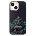 For iPhone 14 2 in 1 Aurora Electroplating Frame Phone Case(Snowy Mountains Black)