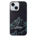 For iPhone 15 2 in 1 Aurora Electroplating Frame Phone Case(Snowy Mountains Black)
