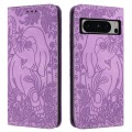 For Google Pixel 8 Pro Retro Elephant Embossed Leather Phone Case(Purple)