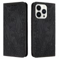 For iPhone 14 Pro Max Retro Elephant Embossed Leather Phone Case(Black)