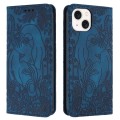 For iPhone 14 Retro Elephant Embossed Leather Phone Case(Blue)