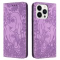 For iPhone 13 Pro Max Retro Elephant Embossed Leather Phone Case(Purple)