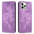 For iPhone 12 Pro Max Retro Elephant Embossed Leather Phone Case(Purple)